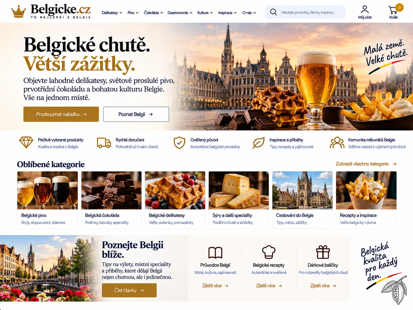 Ilustrační návrh pro Belgicke.cz: vizuál webu s belgickými specialitami